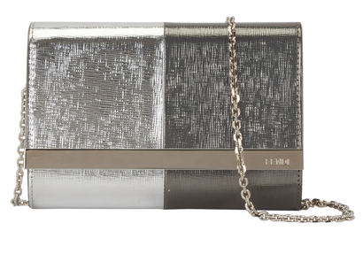 Mirror-Effect Rush Clutch, &pound;320, Handbags, Grey, Leather, Front view